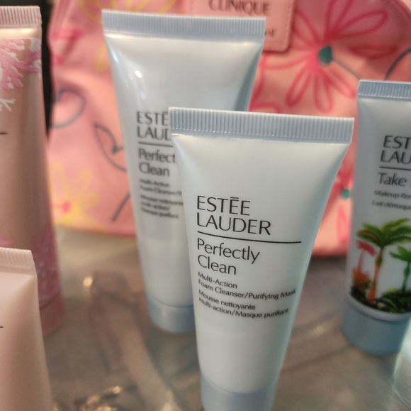 Clinique Pink Floral Cosmetic Bag with Estée Lauder Skincare Set - Picture 4 of 6